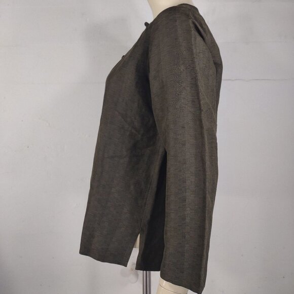 Eileen Fisher dark green Linen Silk blend frog closure blouse shirt womens Small - Picture 6 of 8